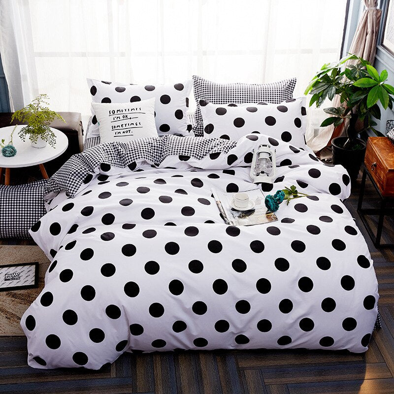 Classic Black White Grid Bedding Set Fashion Polka Dot Double Bed Linens Cover Set Quilt Pillowcase Shinging Star Pattern