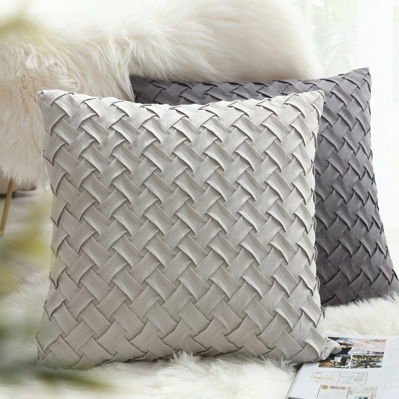 Solid Pink Grey Cushion Cover Soft Faux Suede Home Decorative Pillow Cover Woven Pattern 45x45cm/30x50cm