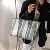 New Women Tote Bag Fashion Linen Large Striped Handbag Chains Shoulder Bags Ladies Big Messenger Bag Shopping Bag