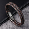 Trendy Men Jewelry Red Braided Leather Rope Bracelet Black Magnetic Buckle Bracelets Punk Men Wrist Band Pulsera Hombre