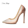 Doris Fanny good quality Crystals Nude Wedding shoes sexy party stiletto high heels large size pumps women shoes