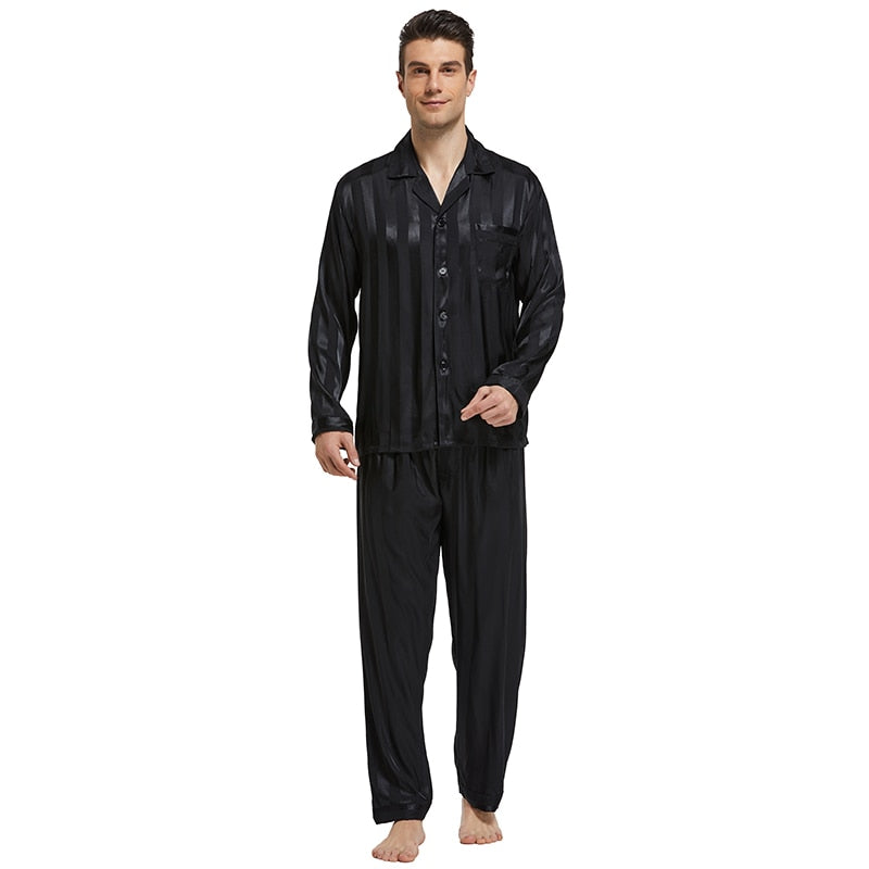 Tony&Candice Men's Stain Silk Pajama Set Men Pajamas Silk Sleepwear Men Sexy Modern Style Soft Cozy Satin Nightgown Men Summer