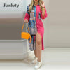 2021 Summer Sexy Shirts Patchwork Dress Fashion Print Button Long Party Dresses Elegant Turn-Down Collar 3/4 Sleeve Pocket Dress