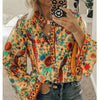 Fanbety Plus size Autumn Chic Blouses women Peacock Floral Print Long Sleeve Shirts women Casual V-neck Boho Blouse Tops Female - Surprise store