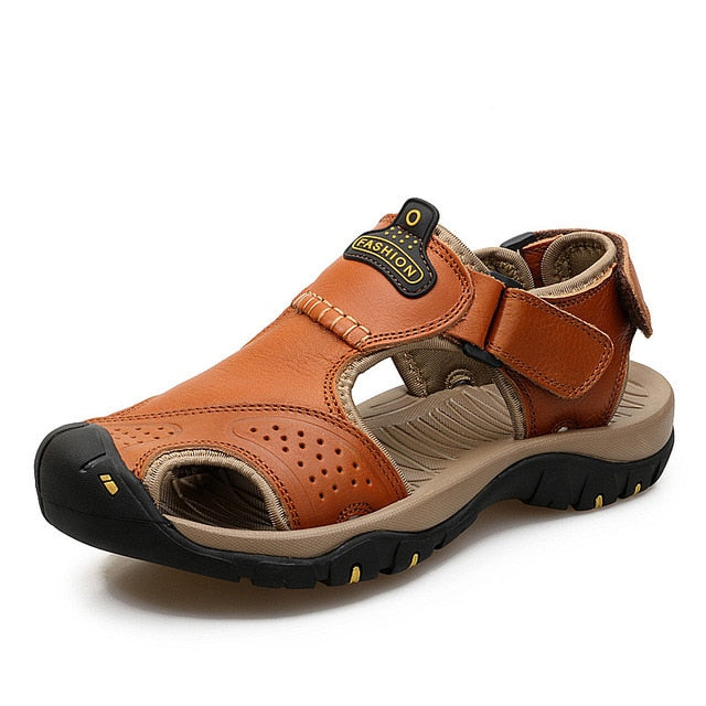 Leather sandals, cowhide men's shoes, summer new beach shoes, men's fashion slippers, large size 38-47 outdoor leisure sandals