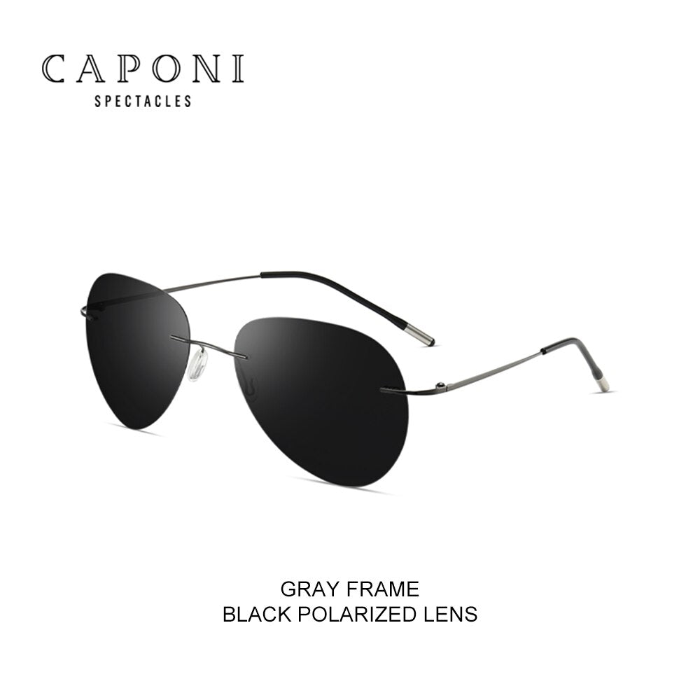 CAPONI Rimless Avation Sun Glasses For Men Polarized Discoloration Driving Fishing Sunglasses Light Weight Shades Male BS7466
