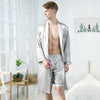 Men Plus Size Short Long Pants Bathrobe Soft Ice Silk Cool Pajamas Set Two Pieces Turn-Down Neck Long Sleeves Night Sleepwear