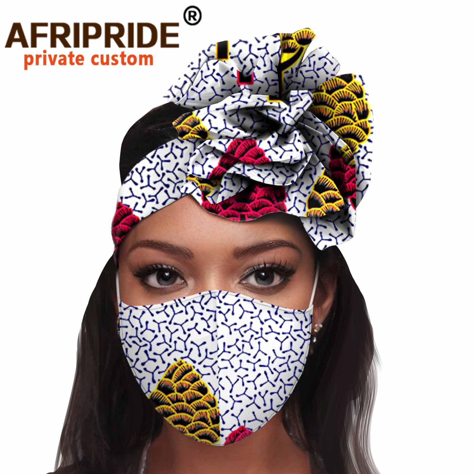 African 2 Piece for Women Headband Headwear Floral Turban Head Scarf Ladies Head Wrap Hair Accessories Match Print Mask A20H015