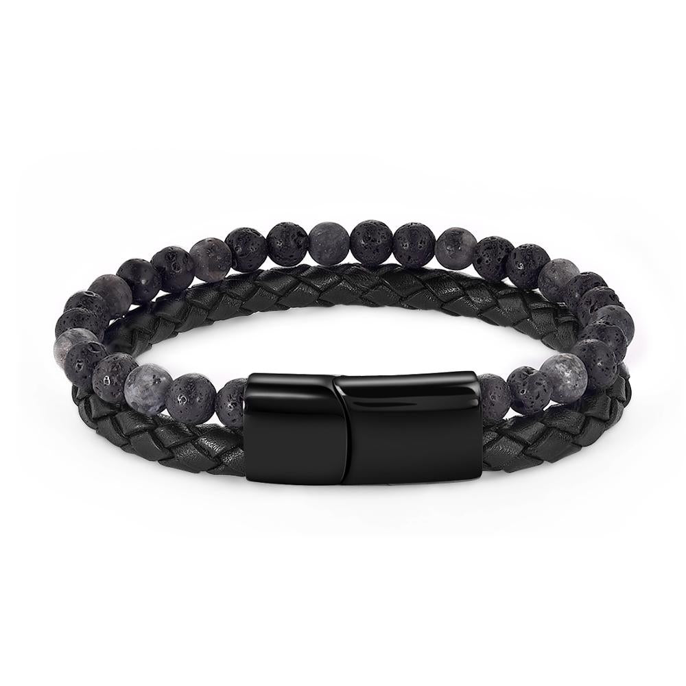 Jiayiqi Fashion Natural Stone Beads Men Bracelet Multilayer Leather Bracelet Punk Jewelry Stainless Steel Magnetic Clasp Bangles