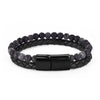 Jiayiqi Fashion Natural Stone Beads Men Bracelet Multilayer Leather Bracelet Punk Jewelry Stainless Steel Magnetic Clasp Bangles