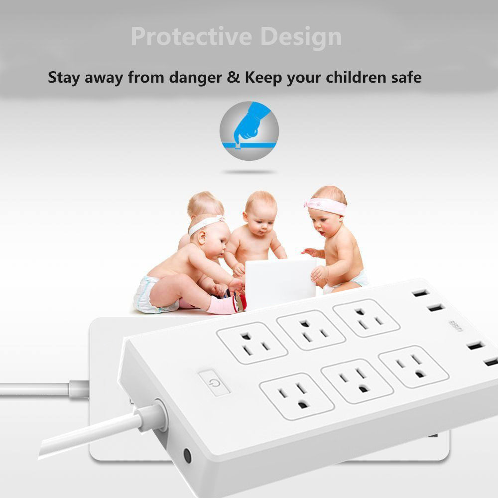 Smart WiFi Power Strip Surge Protector 6 AC US Plug Outlets Sockets with USB Remote Control Homekit Work Alexa Google Home