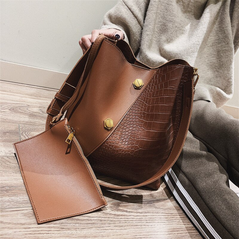 Hot Messenger bag Women Black Bucket Shoulder Bag large capacity vintage Matte PU Leather lady handbag Luxury Designer bolsos