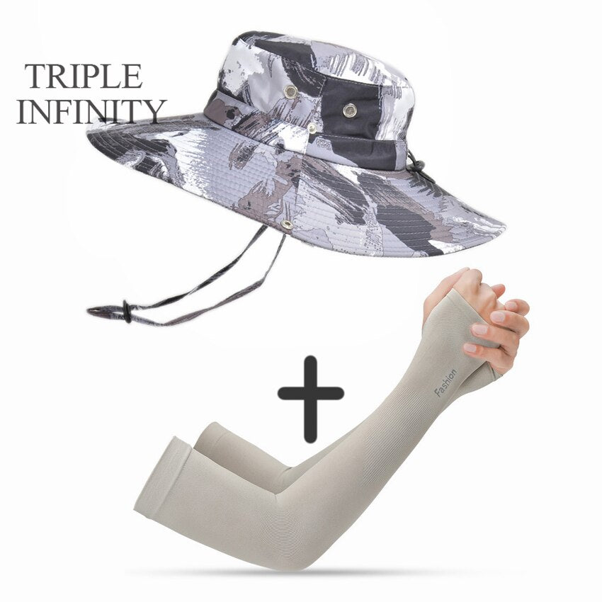 New Fashion Sun Hat Male Sunshade Summer Outdoor Fishing Sun-proof Breathable Foldable Big Wide Brim Men's Panama Hat Bucket Hat
