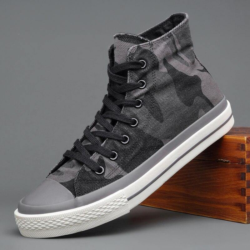 Spring New Men's High-top Canvas Shoes Korean Fashion Camouflage Vulcanized Shoes Round Toe Trend Tie Sneaker Rubber Men Boots - Surprise store
