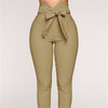 Hirigin Women Casual High Waist Waist Bow Tie Long Slim Skinny Stretch Solid Pants Sashes Pencil Trousers