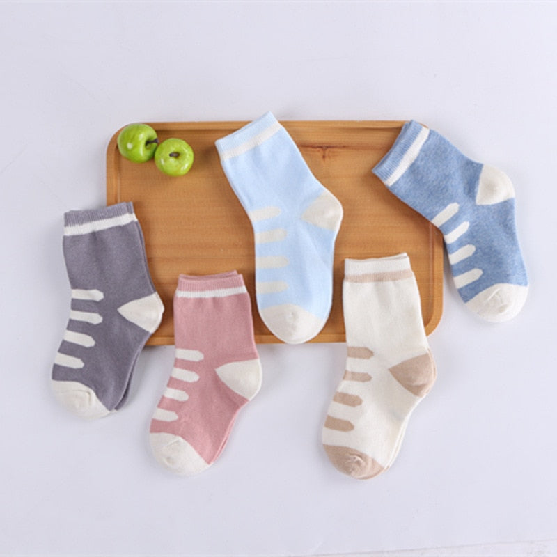 5 Pair/Lot Kids Soft Cotton Autumn Winter Socks Boy Girl Baby Cute Cartoon Warm Stripe Dots Fashion Sport Socks Children Gift