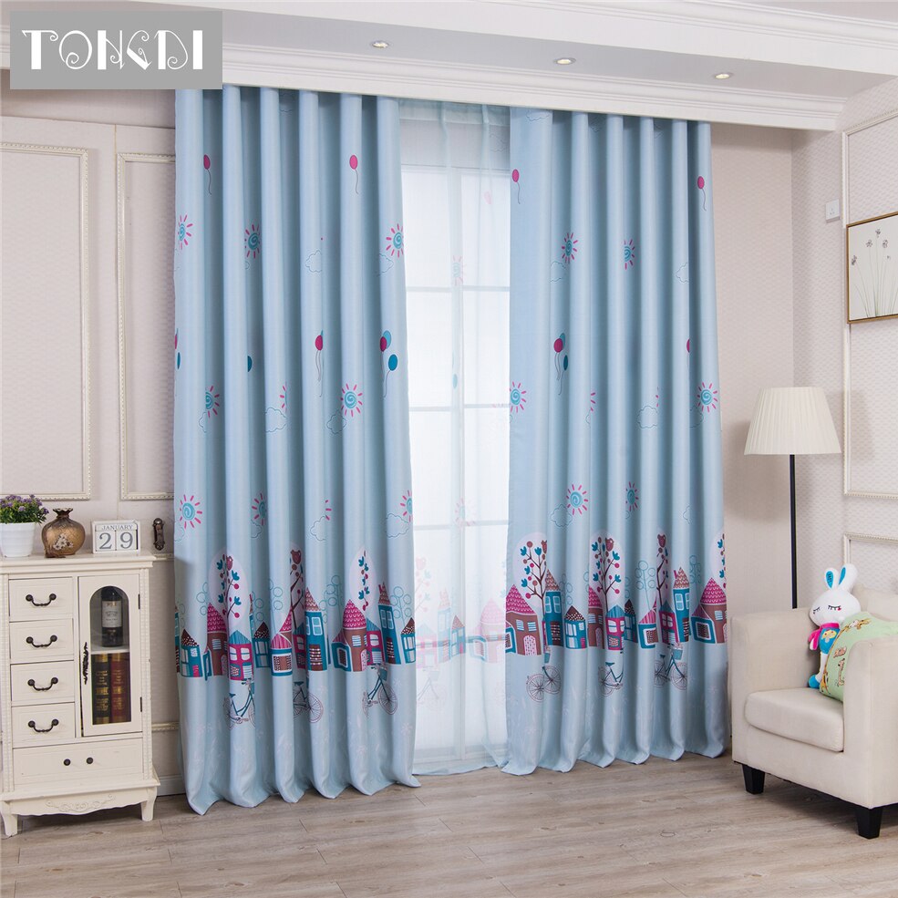 TONGDI Children Blackout Curtains Cartoon House Printing High-grade Decoration For Home Christmas Parlou Bedroom LivingRoom