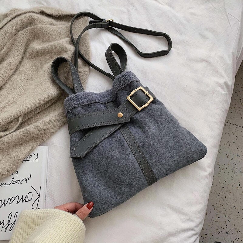 Plush PU Leather Fashion Shoulder Bag Set 2021 Branded Designer Small Tote Bag Crossbody Winter Solid Belt Handbags Female