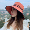 Women Sun Hat Bucket Cap Summer Beach Wide Brim With Chin Strap Foldable Travel Fashion Outdoor UV Protection Double Sided - Surprise store