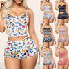 Ladies Pajama Set Cute Print Pattern Sleepwear Silk V Neck Sexy Pijama Satin Night Home Suits Wear Sleeveless Top And Shorts