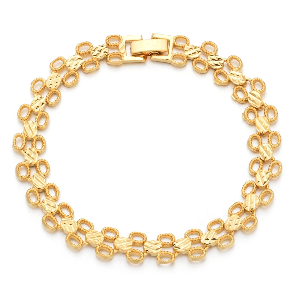 Fashion Plated 24K Gold Multi Shape Punk Bracelet Curb Cuban Chain Gold Color Bracelets Bangle For Men Women Jewelry Gifts