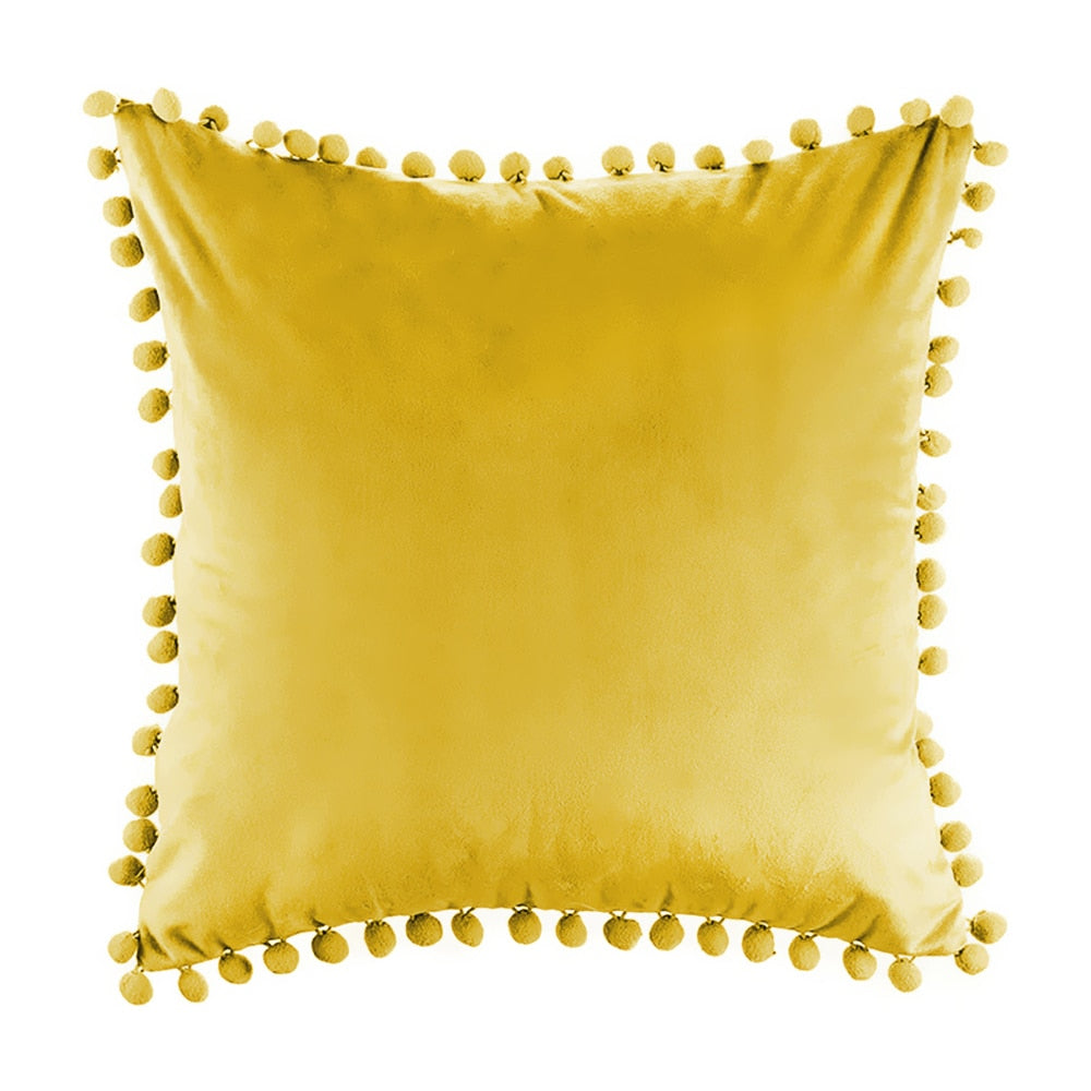 Soft Velvet Pillowcases Solid Cushion Cover Square Decorative Pillows With Balls For Sofa Bed Car Home Throw Pillow