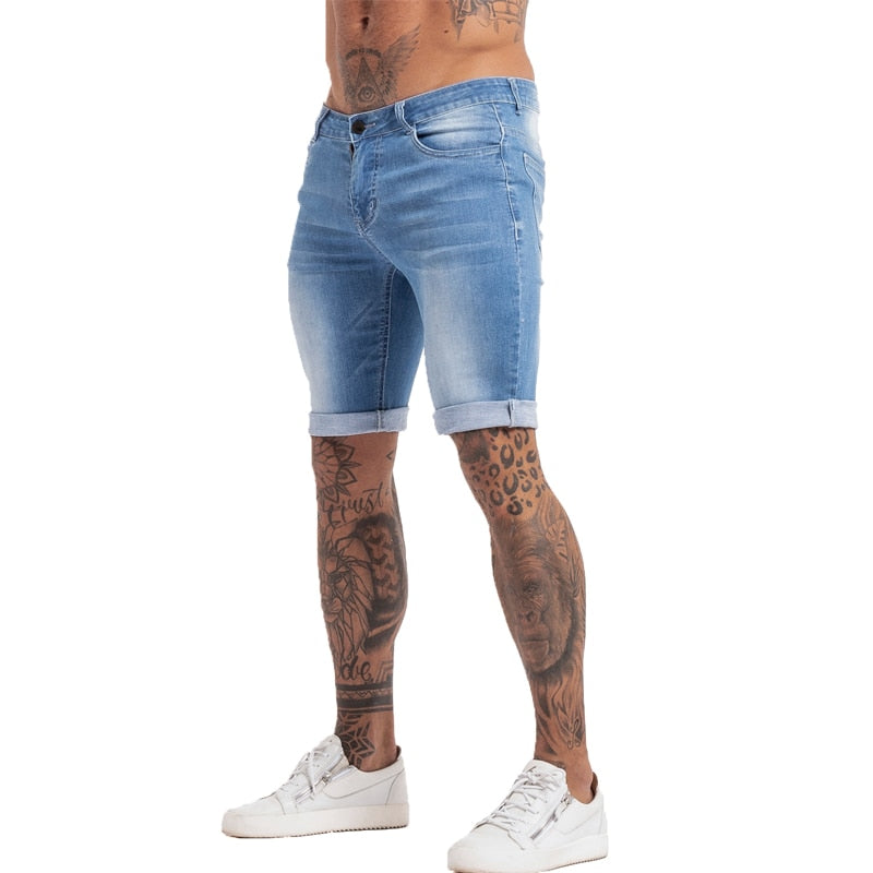 GINGTTO Jeans Mens Denim Shorts Skinny Short Pants Jean Shorts for men Elastic Waist Slim Fit Streetwear Stretch Dropshipping
