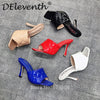 Marian Sqaure Toe Red Quilted Mule Heels Shoe Black PU High Heel Shoes Women Sandals Sliper Woman Shoes zapatos mujer White Blue