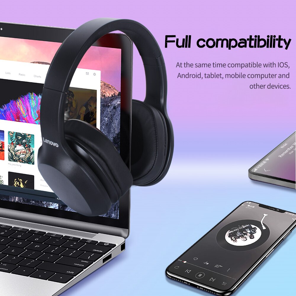 Lenovo Wireless Headphones Bluetooth 5.0 Multi-mode Stereo Headset with Mic 300mAh Battery 3.5MM J