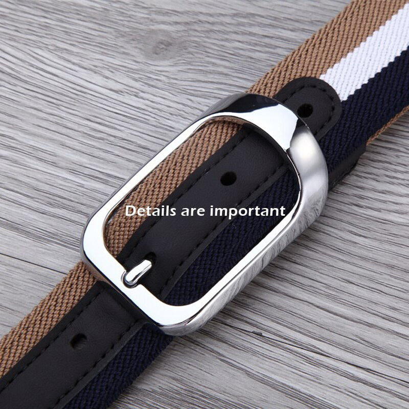 MEDYLA Canvas Belt Men's Pin Buckle Woven Elastic Belt Youth Pants With Personality Belt Black Buckle Breathable Belt MD823