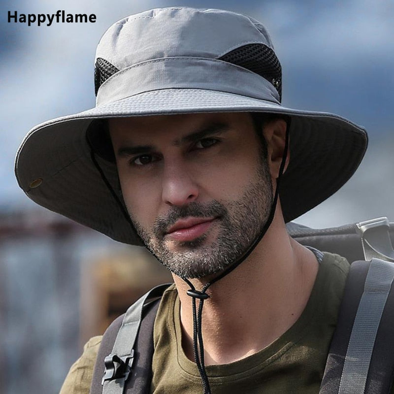 Men's Panama Hat Fisherman Hat Outdoor Breathable Mesh Hiking Hats 9CM Wide Brim Anti-UV Sun Hat Bucket Hat Mountaineering Caps