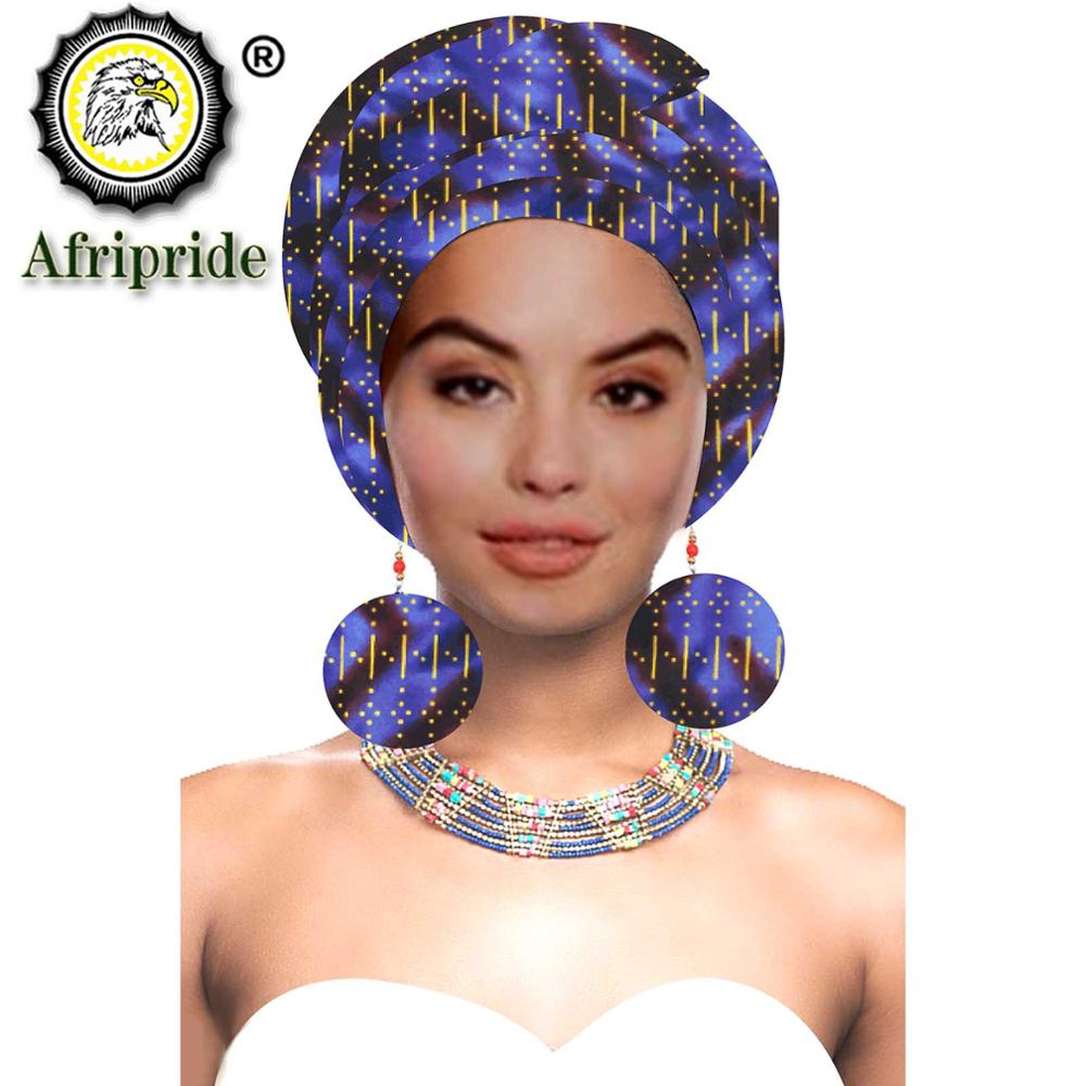 African Turbans African Headwraps for Woman African Headscarf Nigerian Headtie with Matching Earring Dashiki Ankara Wax S20H004