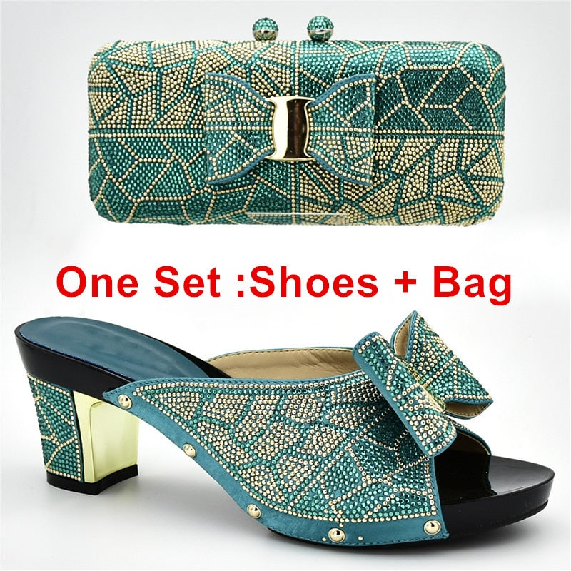 New Arrival Italian Shoes with Matching Bags for Wedding Italy Nigerian Women Wedding Shoe and Bag Set Decorated with Rhinestone