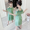 Summer Girls Knee Length Casual Dress Fashion Chiffon Layered Cute Flower Network Sling Sleeveless Dresses 2 Children's Clothing