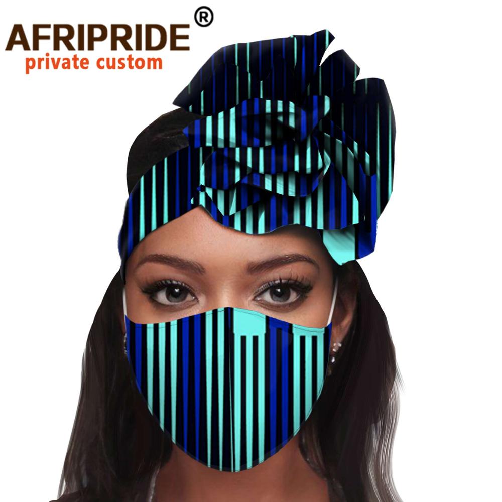 African 2 Piece for Women Headband Headwear Floral Turban Head Scarf Ladies Head Wrap Hair Accessories Match Print Mask A20H015