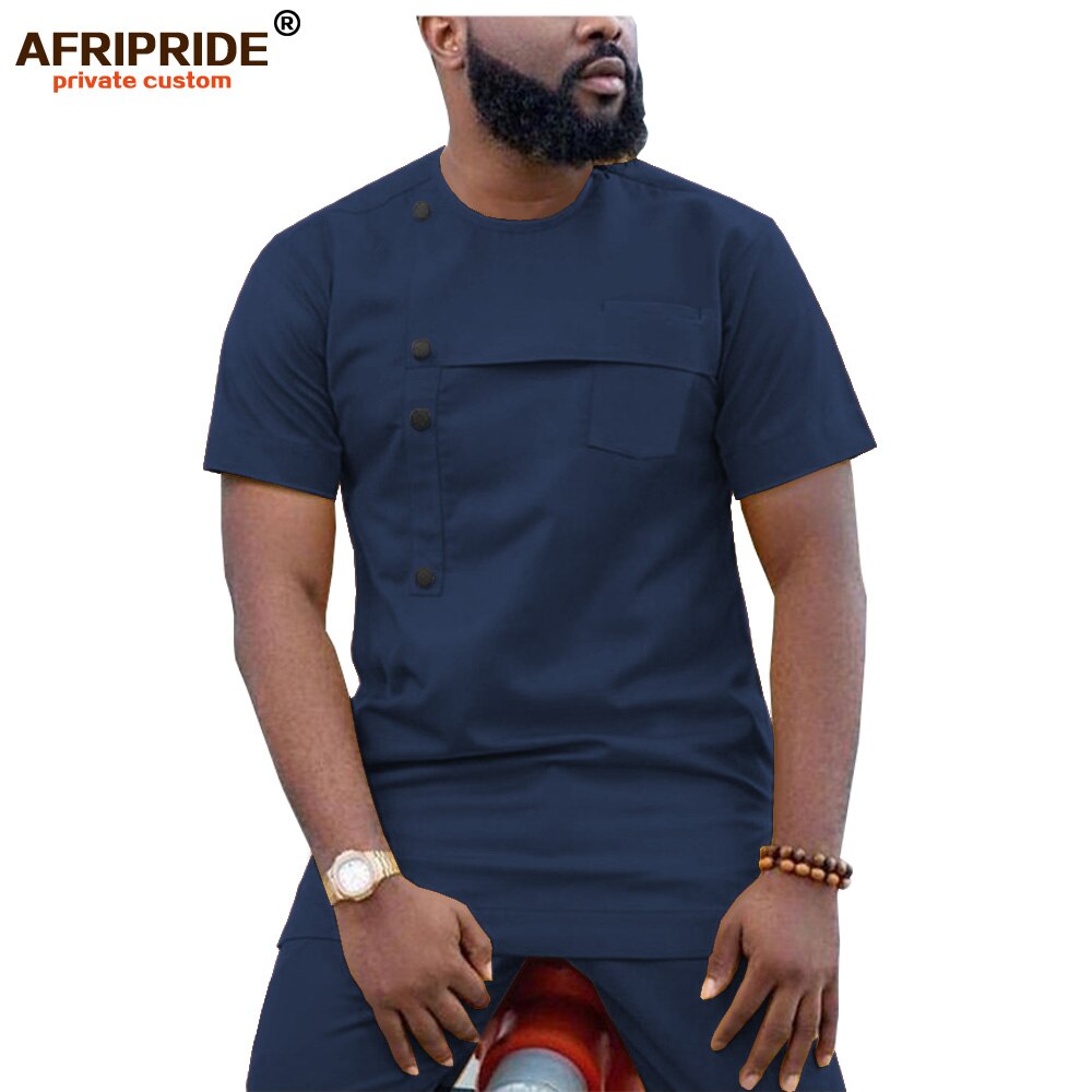 2019 African Men Clothing Ankara Pants Set Dashiki Shirt 2 Piece Outfit Crop Top Attire Short Sleeve Casual AFRIPRIDE A1916032