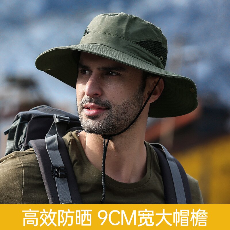 Men's Panama Hat Fisherman Hat Outdoor Breathable Mesh Hiking Hats 9CM Wide Brim Anti-UV Sun Hat Bucket Hat Mountaineering Caps