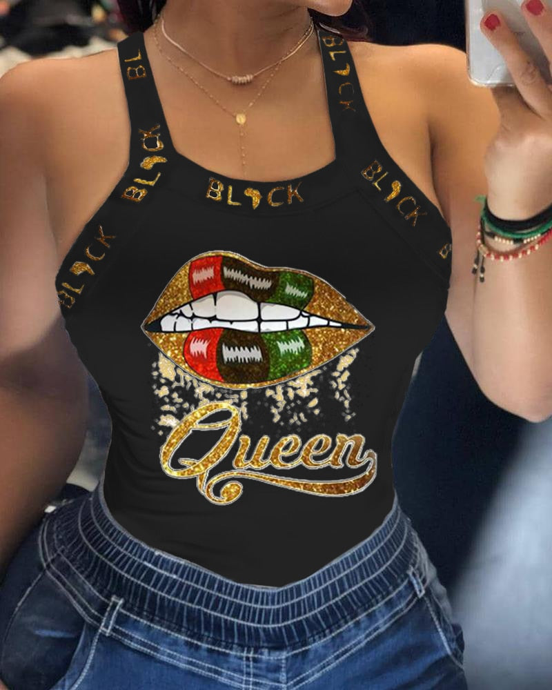 Summer Women Tank Top Casual Sleeveless Vest Tops Thick Strap Butterfly Queen print Backless Bowknot Design Sporty Top Tank Tops