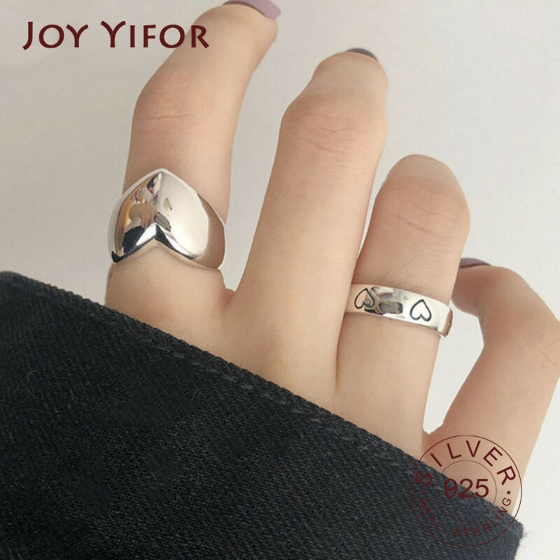 925 Sterling Silver LOVE Heart Width Rings for Women Couples Creative Trendy Birthday Jewelry Gifts Prevent Allergy