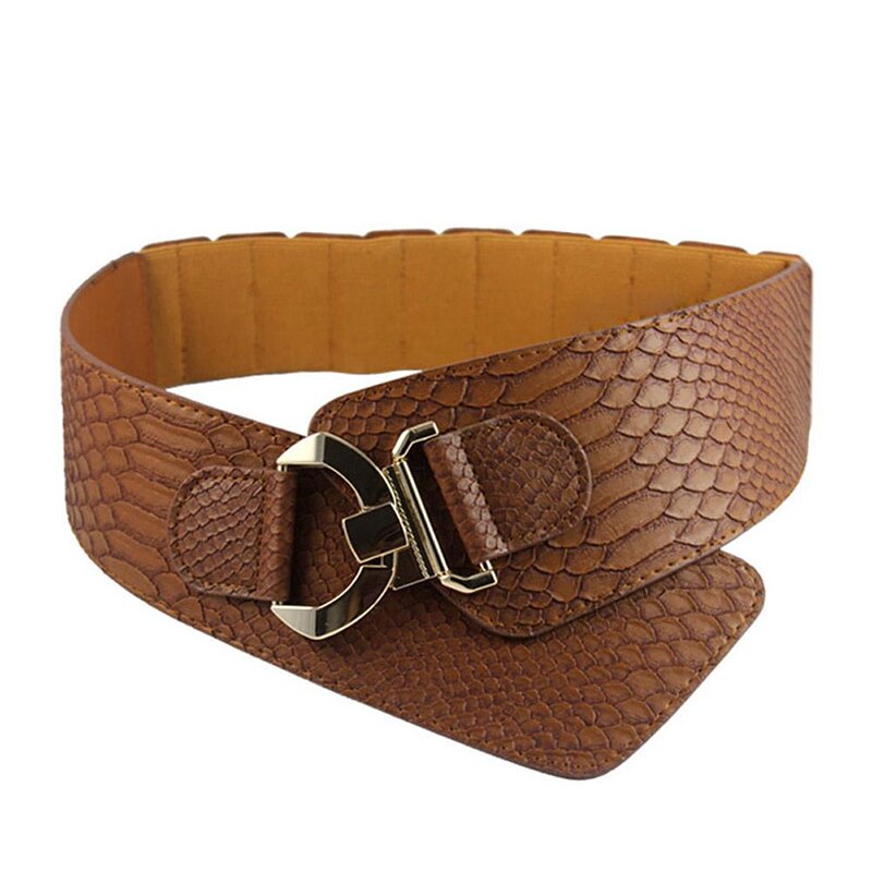 Fashion Wide Waist Belt Metal Round Buckle Punk Belts Stretchy Dress Waistband Pu Leather Cummerbunds European Style Lady Belts