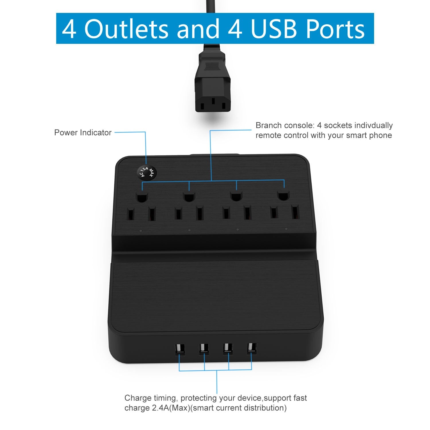 Wifi Smart Power Strip Outlets Surge Protector 4 Way AC US Electrical Plug Sockets with USB Charging Ports 5ft Extension Cord