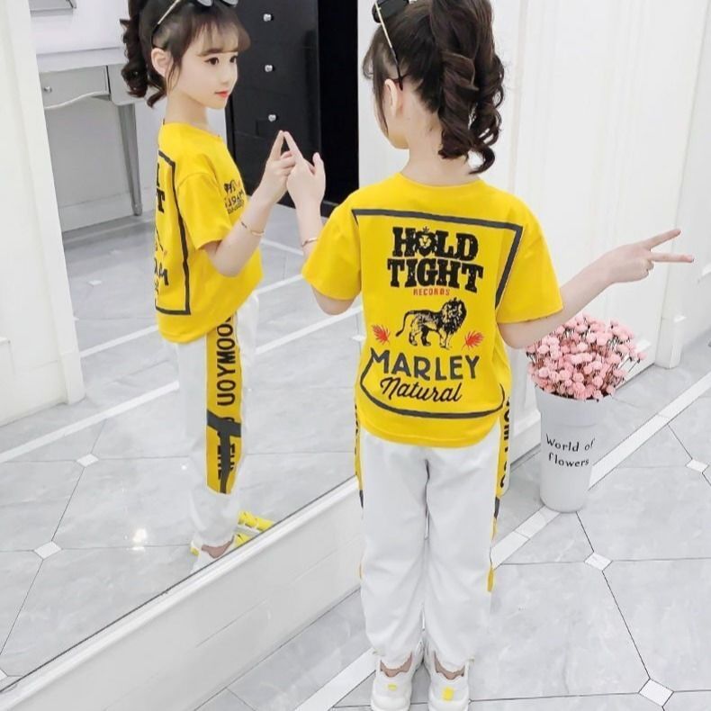 Tracksuit for Girl 2020 Summer Hop Casual Sports Suit Female Korean Version of The Loose Short Sleeve T-shirt Pant 2 Piece Set