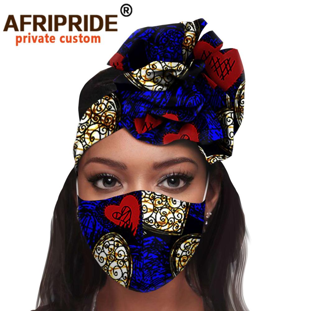 African 2 Piece for Women Headband Headwear Floral Turban Head Scarf Ladies Head Wrap Hair Accessories Match Print Mask A20H015