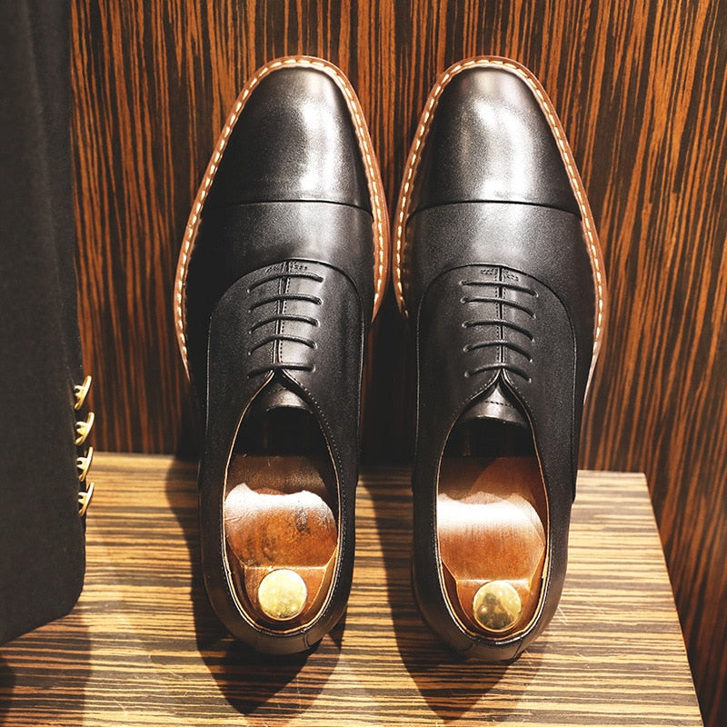 DESAI Men's Genuine Leather Business Dress Shoes Formal Wear Shoes Men Invisible Increase Soft Lining Casual Shoes EU Size 38-45