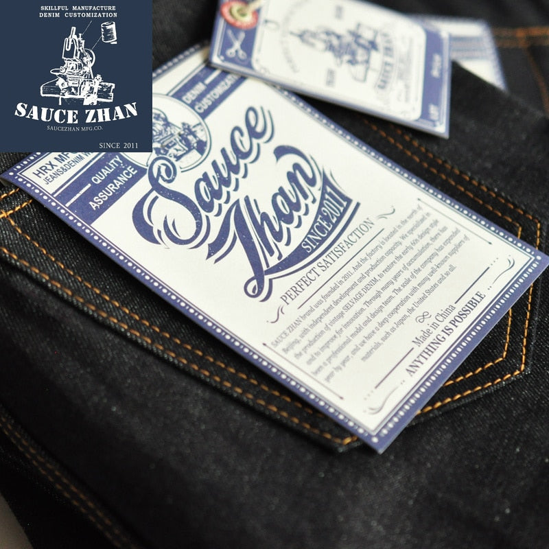 SauceZhan 315XX Slightly Tapered Selvedge Jeans Raw Denim Jeans Unwashed BLUE Jeans 14.5 Oz Motorcycle Jeans Jeans Men
