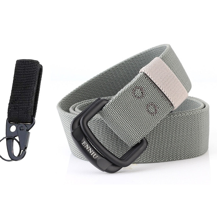 Military Equipment Belt Men Elastic Nylon Tactical Belts For Jeans Pants Solid Strap Canvas Double Ring Metal Buckle Waist Belt