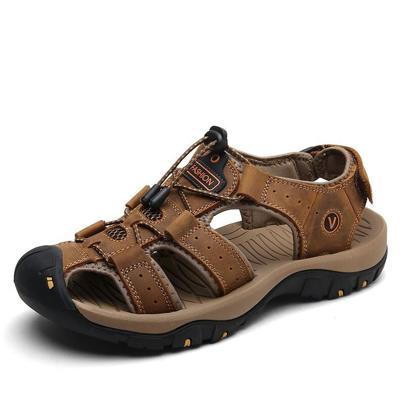Leather sandals, cowhide men's shoes, summer new beach shoes, men's fashion slippers, large size 38-47 outdoor leisure sandals