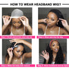 Beaufox Water Wave Headband Wig Human Hair Wigs For Black Women Brazilian Scarf Wig No Gel Glueless Remy Curly Human Hair Wigs