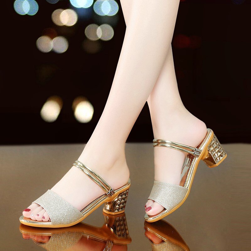 Sandals women's summer fashion middle heels mother sandals high heels women wear thick HEELS SANDALS