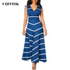 Summer Autumn Dress Women 2019 Elegant Sexy Deep V Neck Striped Ball Gown Maxi Dresses Casual Plus Size Slim Long Party Dress